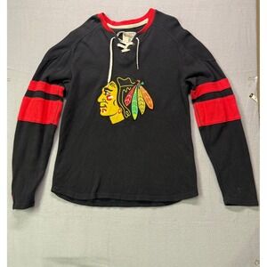 Vinatge CCM NHL Chicago Blackhawks Hockey Lace Up Long Sleeve Shirt Men's M Y2K